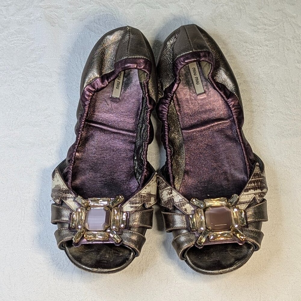 MIU MIU Slip on with Crystal Embellished Reptile Leather Size 39.5